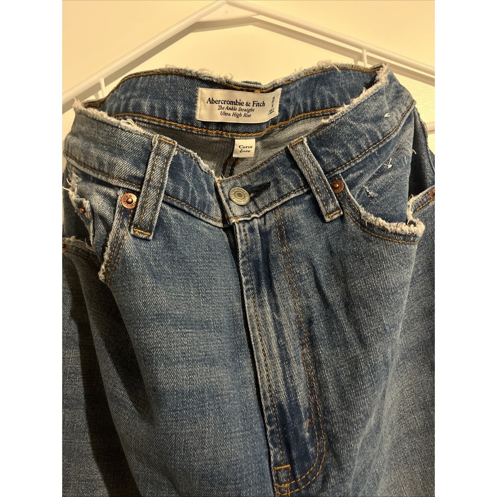 Abercrombie & Fitch Curve Love Ankle Straight Ultra High Rise Blue Jeans 28 6R